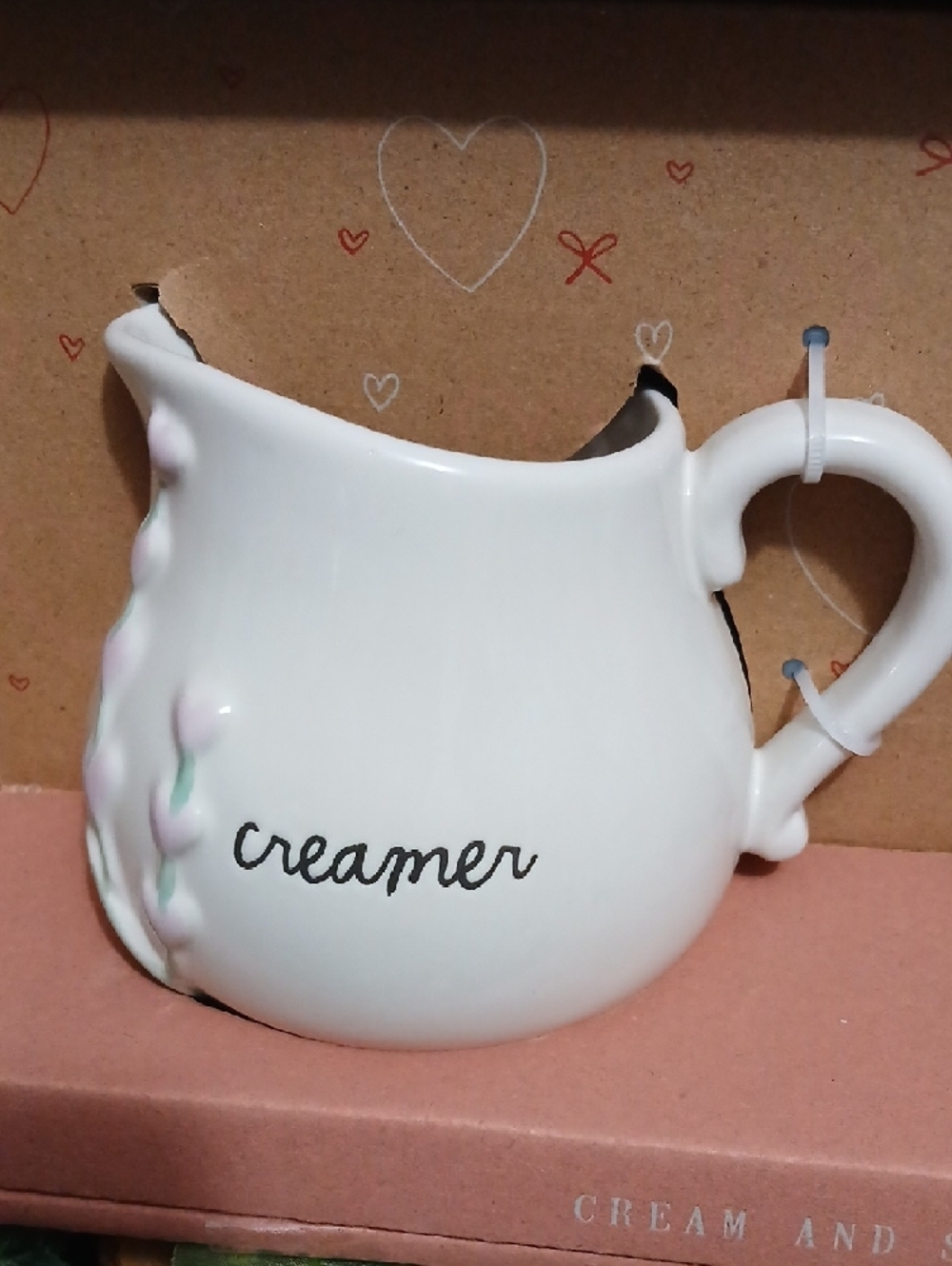 Rae Dunn Cream and Sugar Ceramic Set with Pink Floral Accents NIB - Picture 7 of 12